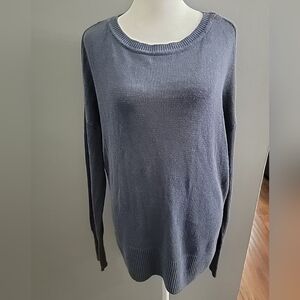 Tahari Blue Linen/Cotton Long Sleeve Pullover Knit Sweater Womens Size Large